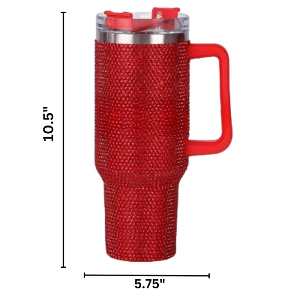 New! Red Diamond Insulated Blinged Out 40oz. Tumbler Handle & Straw - Picture 5 of 16